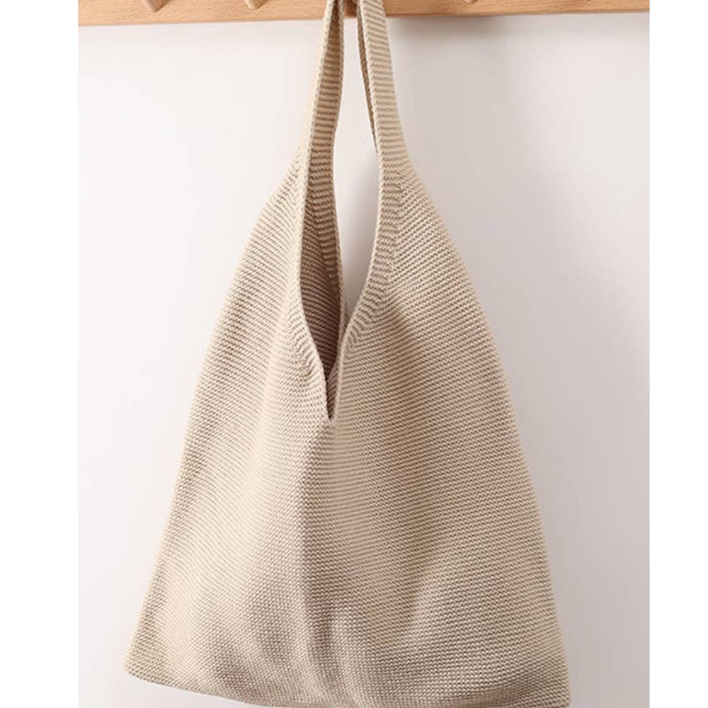MINI Knitted Fabric Solid Color Handbag Beige